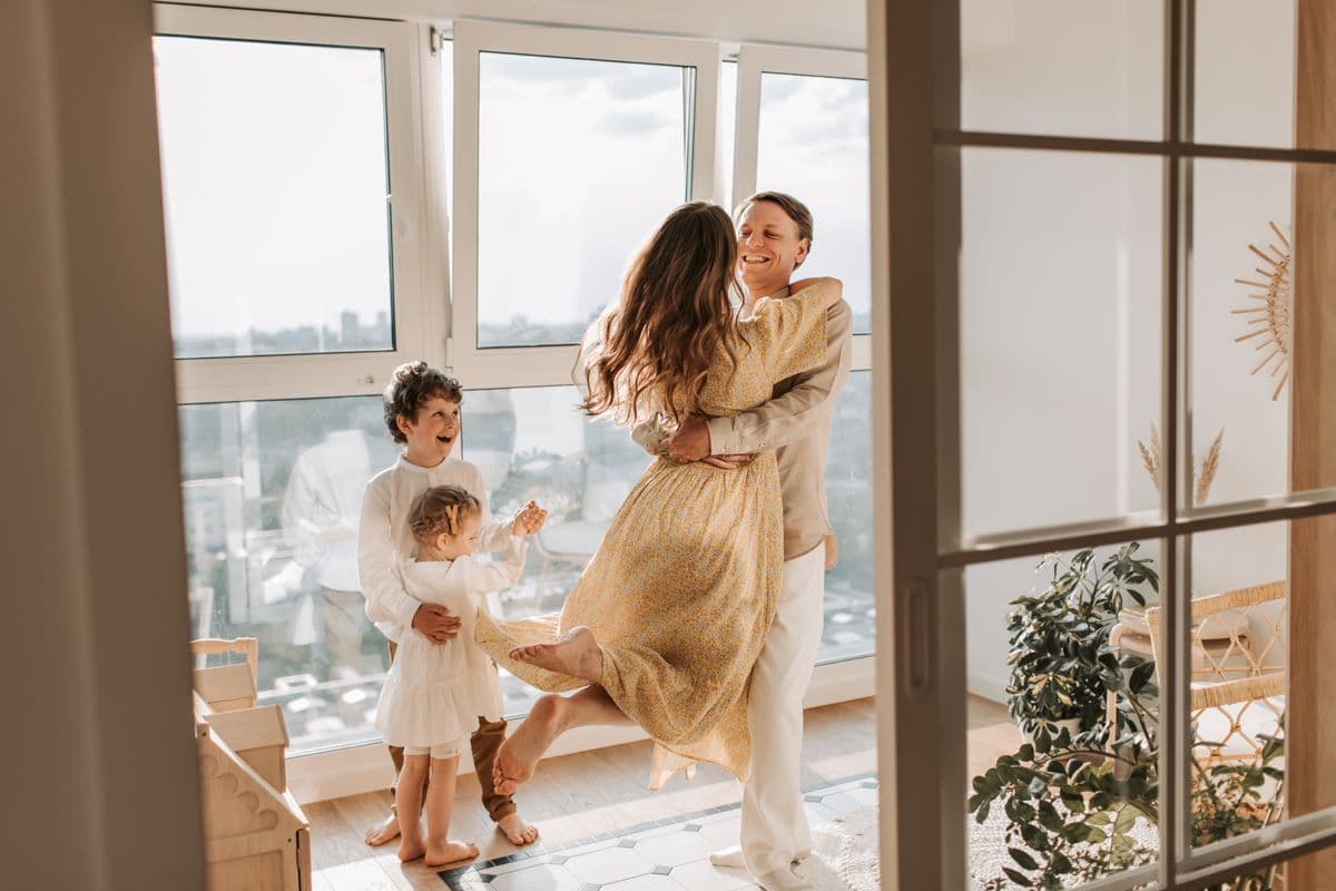 A family sharing a quiet moment together at home